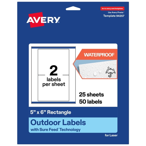 Avery Waterproof Rectangle Labels, 5" x 6", 50 Total