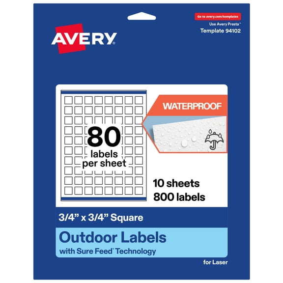 Avery Waterproof Square Labels, 0.75" x 0.75", 800 Total