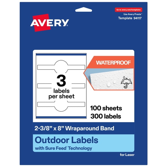 Avery Waterproof Wraparound Band Labels, 2-3/8" x 8", 300 Total