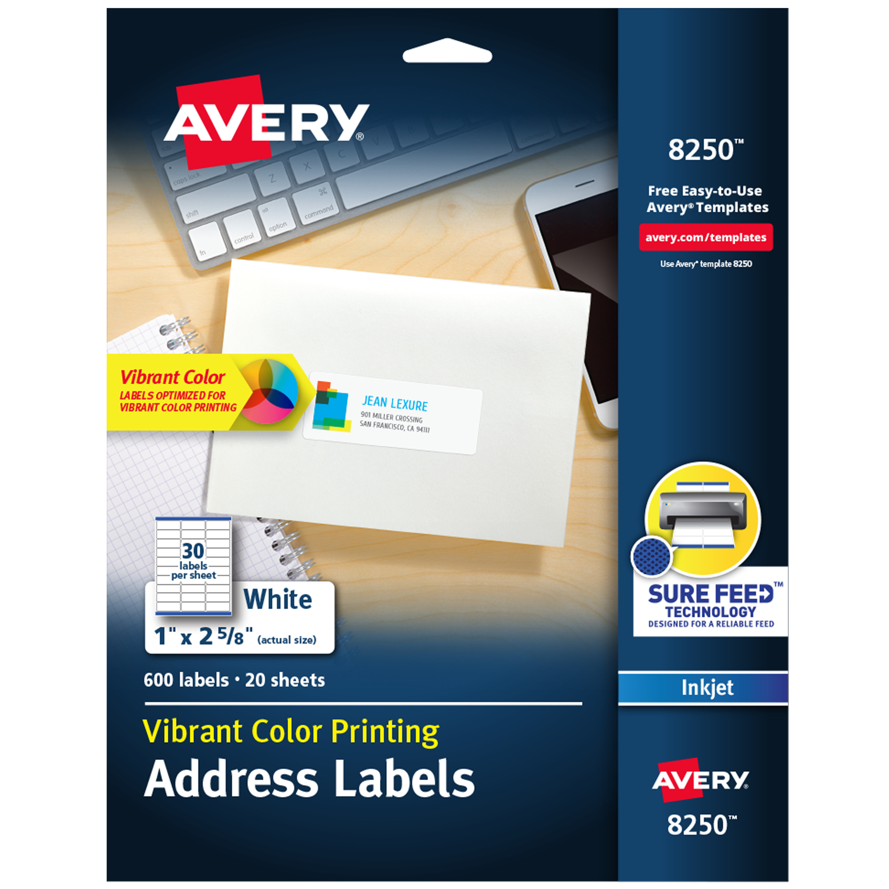 Avery White Address Labels, Sure Feed Technology, Permanent Adhesive, 1