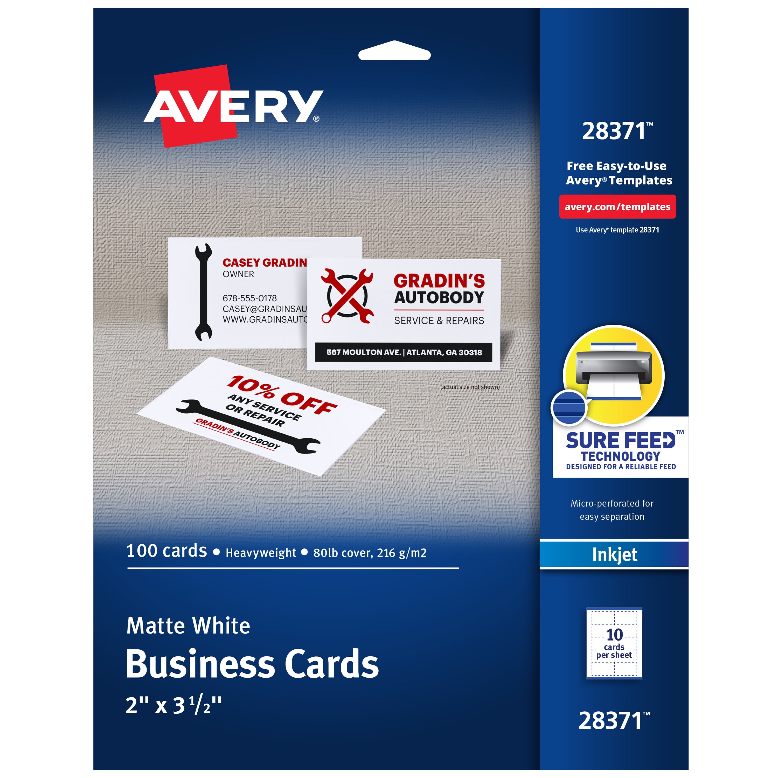 Avery Perforated Business Cards, 2" x 3.5", Matte White, Inkjet, 100 ...