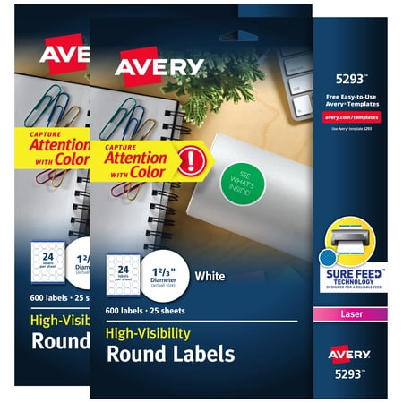 Avery White High Visibility Round Labels, 1-2/3", 2 Packs (32135)