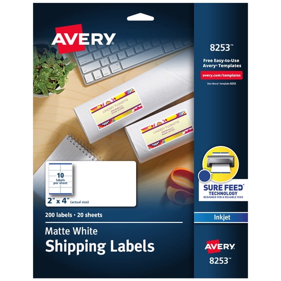 Avery Shipping Labels, 2" x 4", Matte White, 200ct (8253)