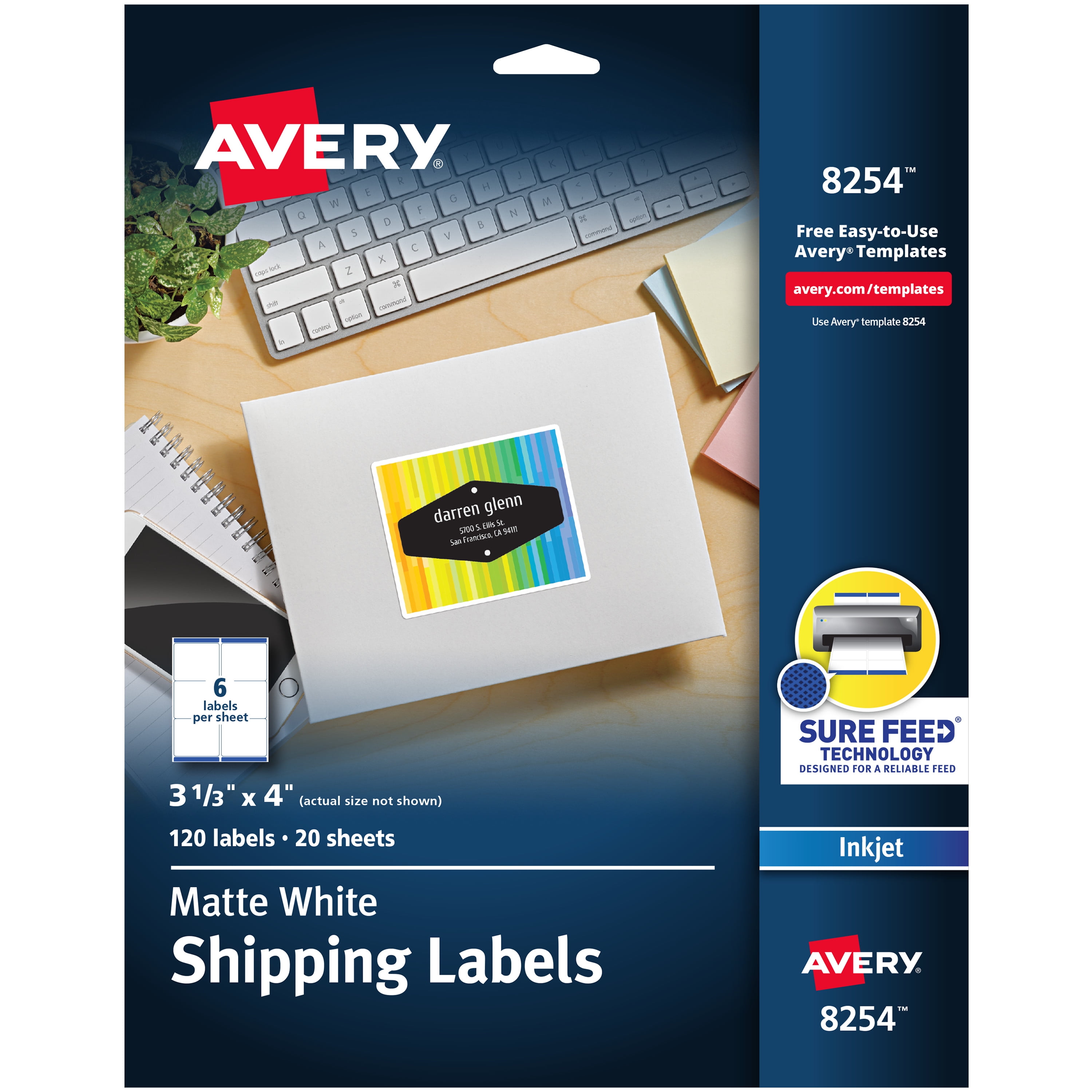 Avery Shipping Labels, 3-1/3" x 4", Matte White, 120ct (8254)