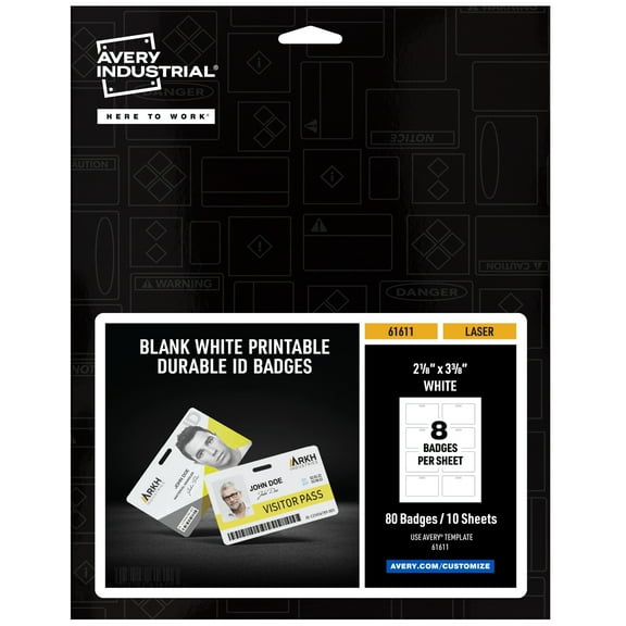 Avery Wide ID Badges for Lanyards, 80ct, 3.375" x 2.125" (61611)