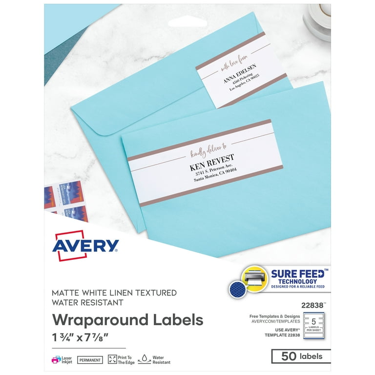 Avery Waterproof Printable Self-Adhesive Sticker Wraparound Labels, 7.85 avery-waterproof-printable-self-adhesive-sticker-wraparound-labels-7-85-x-1-75-white-50ct-walmart-com