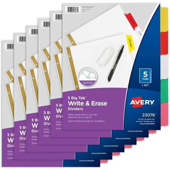 Avery Big Tab Write & Erase 5-Tab Dividers (6-Pack of 23076)