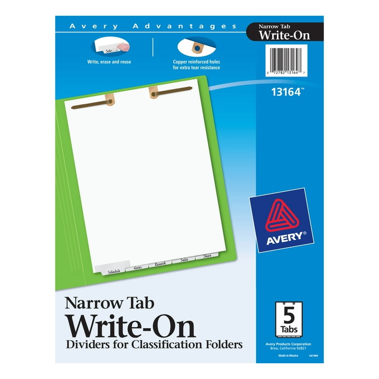 Write and Erase Tab Dividers for Classification Folders, Narrow Bottom Tab, 5-Tab, 11 x 8.5, 1 Set Write and Erase Tab Dividers for Classification Folders, Narrow Bottom Tab, 5-Tab, 11 x 8.5, 1 Set