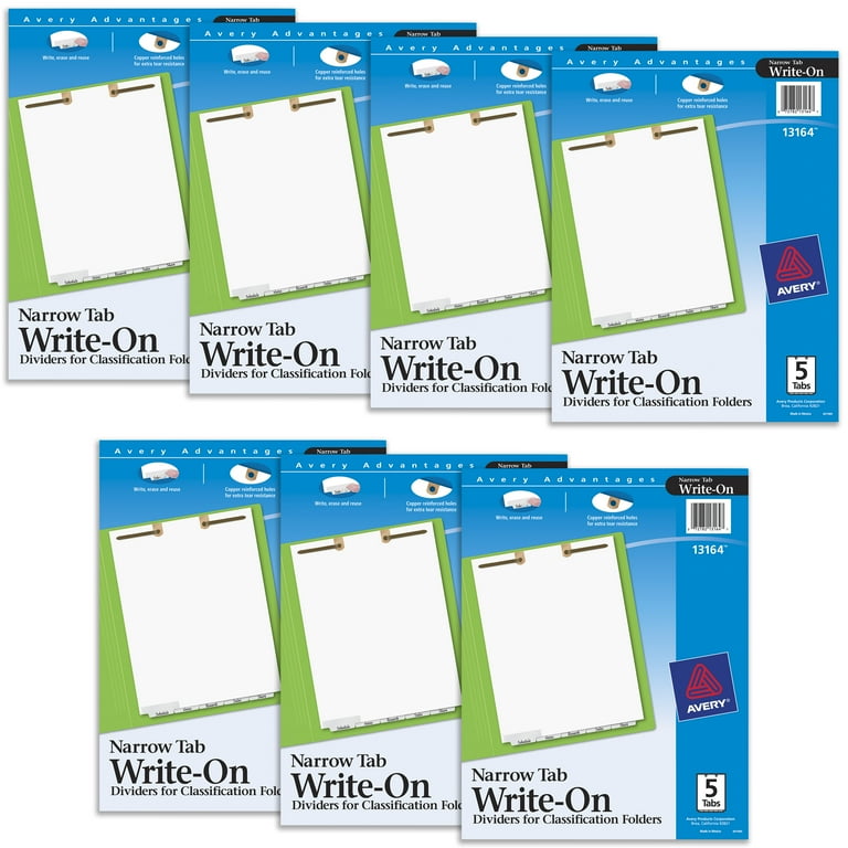 Write and Erase Tab Dividers for Classification Folders, Narrow Bottom Tab, 5-Tab, 11 x 8.5, 1 Set Write and Erase Tab Dividers for Classification Folders, Narrow Bottom Tab, 5-Tab, 11 x 8.5, 1 Set