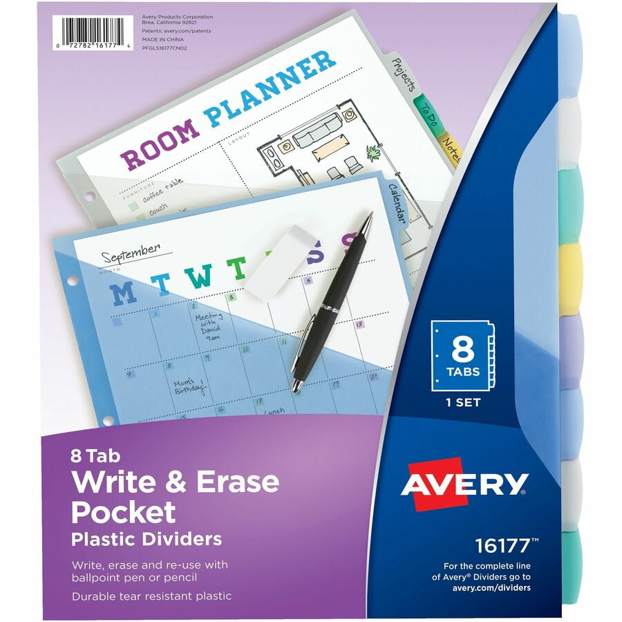 Avery Write and Erase Pocket Dividers, 8Tab Set (16177)