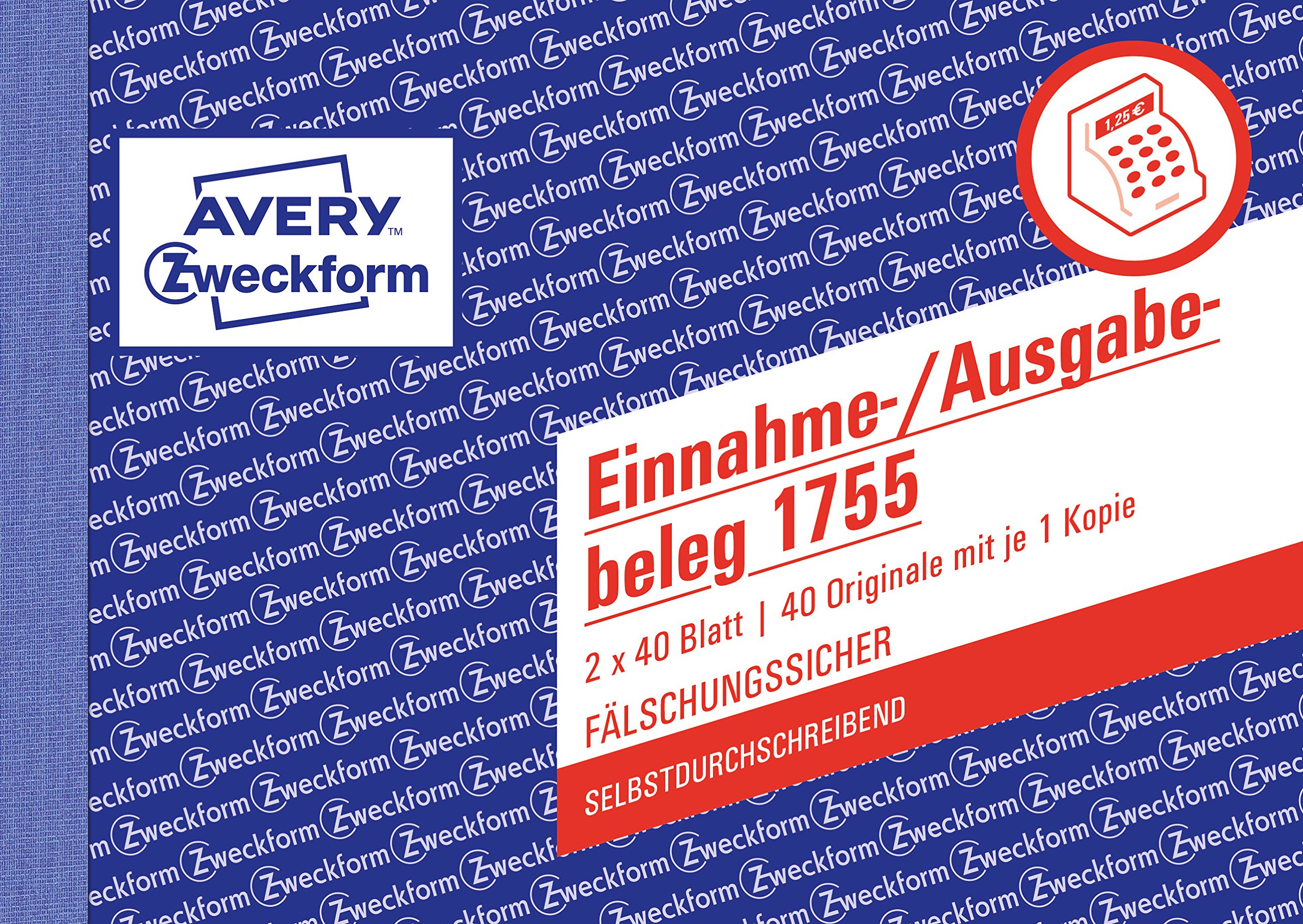 Avery Zweckform 1755 Einnahme/O Receipt A6 Landscape, Carbonless, 2 x 40 Sheets  White/Yellow