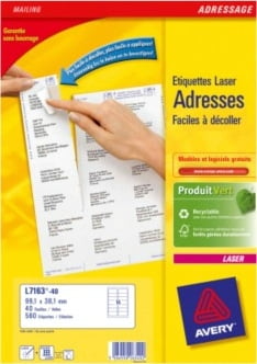 Avery Zweckform L7163-40 Address Labels 40 Sheets / 560 Labels / 99.1 x 38.1 mm White