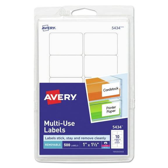 Avery, AVE05434, Removable ID Labels, 500 / Pack, White