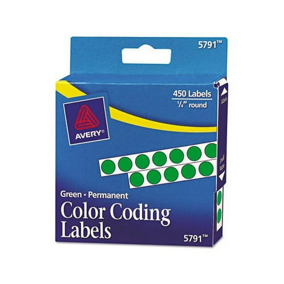 Avery, AVE05791, 1/4" Color-Coding Labels, 450 / Pack, Green