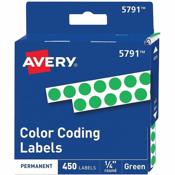 Avery&reg;, AVE05791, 1/4" Color-Coding Labels, 450 / Pack, Green