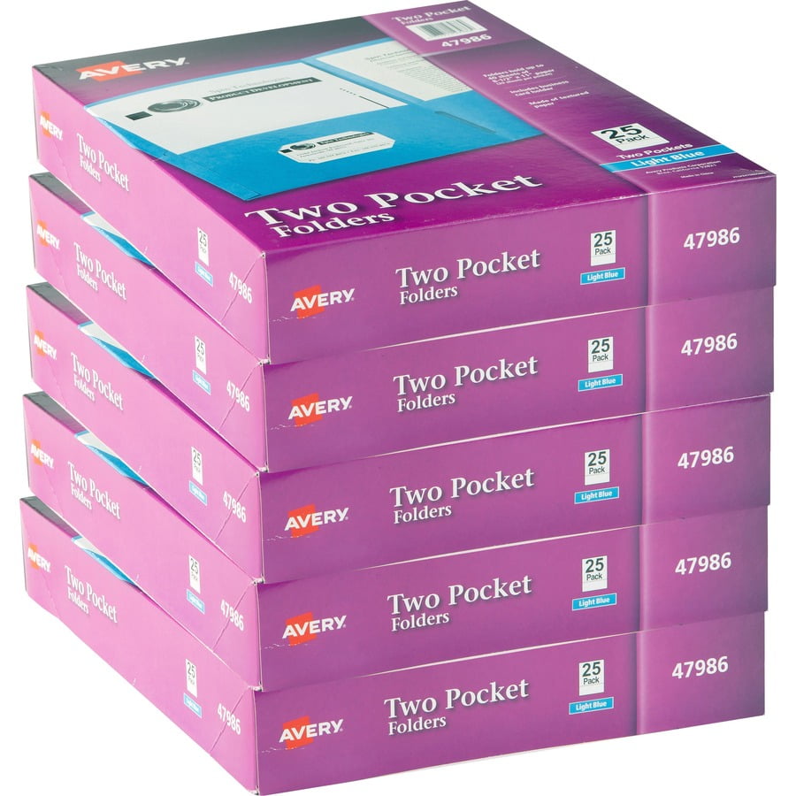 Avery&reg;, AVE47986CT, Two-Pocket Folders, 125 / Carton, Light Blue