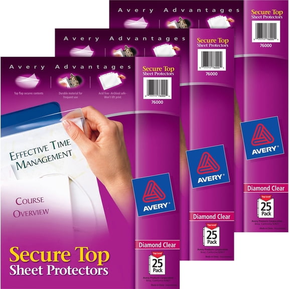 Avery, AVE76000BD, Secure Top Sheet Protectors, 75 / Bundle, Clear