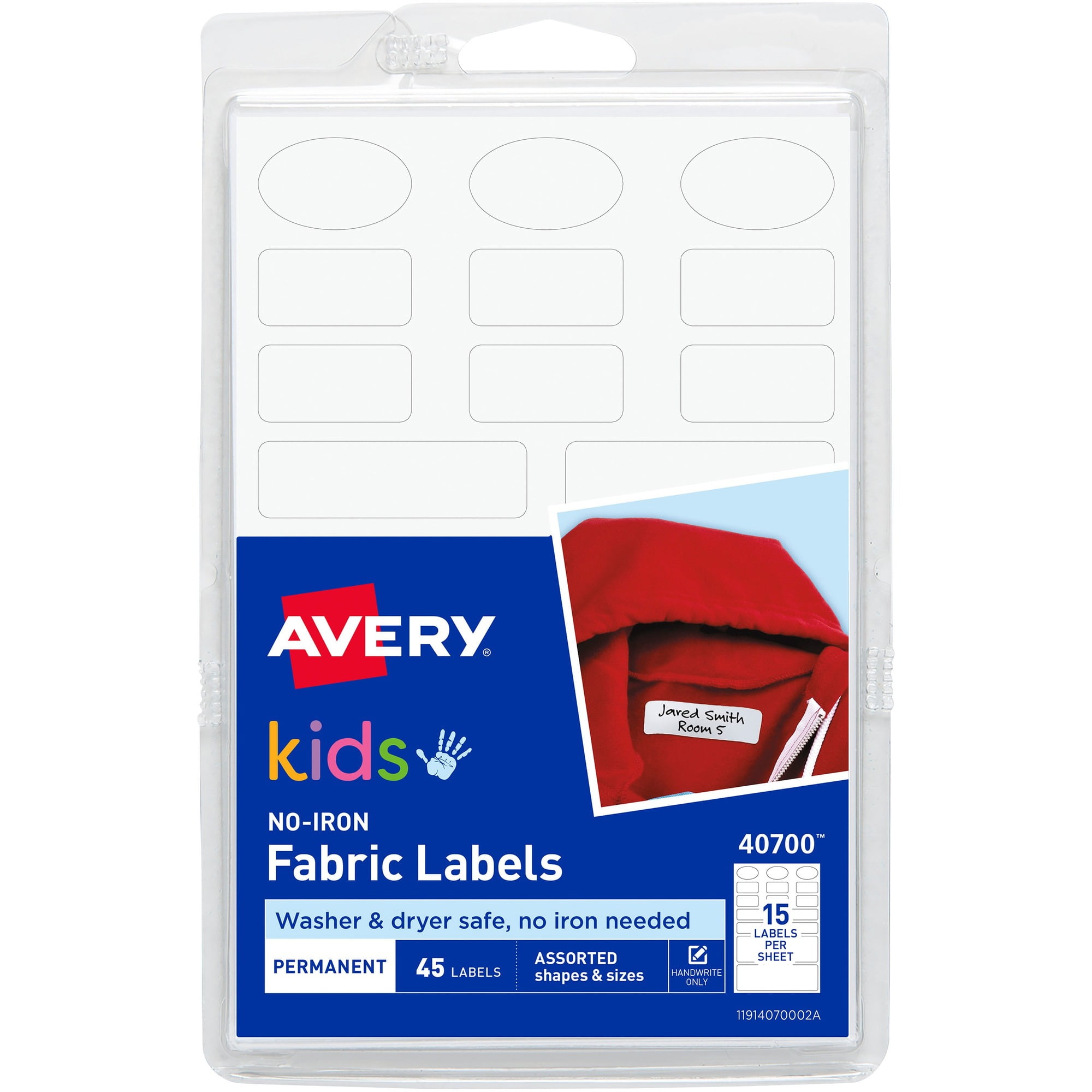 Avery G No-Iron Clothing Labels, Permanent Adhesive Fabric Labels, 15 per Sheet x 54 Sheets (810 Labels), White