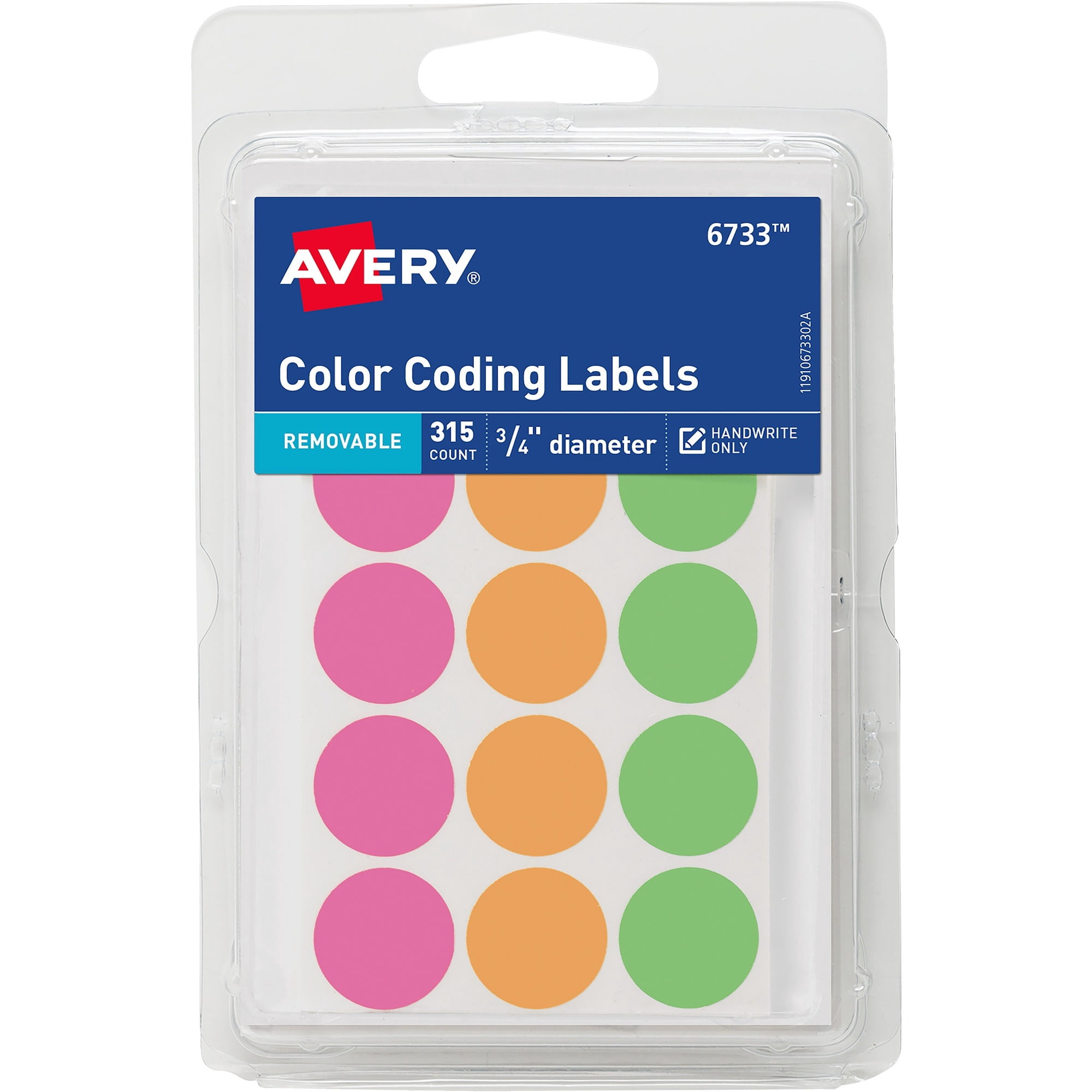 Avery&reg; Round Color Coding Labels - Removable Adhesive - Round - Assorted, Neon Pink, Neon Orange, Neon Green - Paper - 15 / Sheet - 756 Total Sheets - 11340 Total Label(s) - 36 / Carton