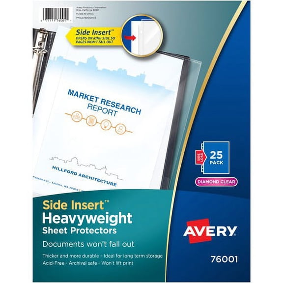 Avery reg; Side Insert Sheet Protectors - For Letter 8 1/2" x 11" Sheet - Ring Binder - Side Loading - Clear - Polypropylene - 25 / Pack | Bundle of 10 Packs