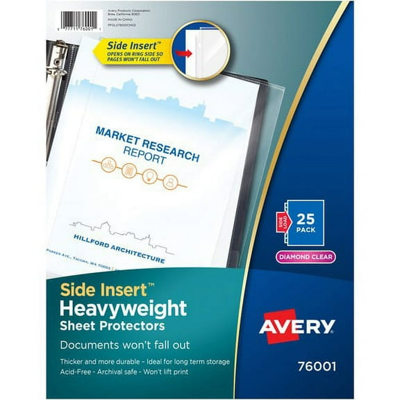 Avery reg; Side Insert Sheet Protectors - For Letter 8 1/2" x 11" Sheet - Ring Binder - Side Loading - Clear - Polypropylene - 25 / Pack | Bundle of 2 Packs