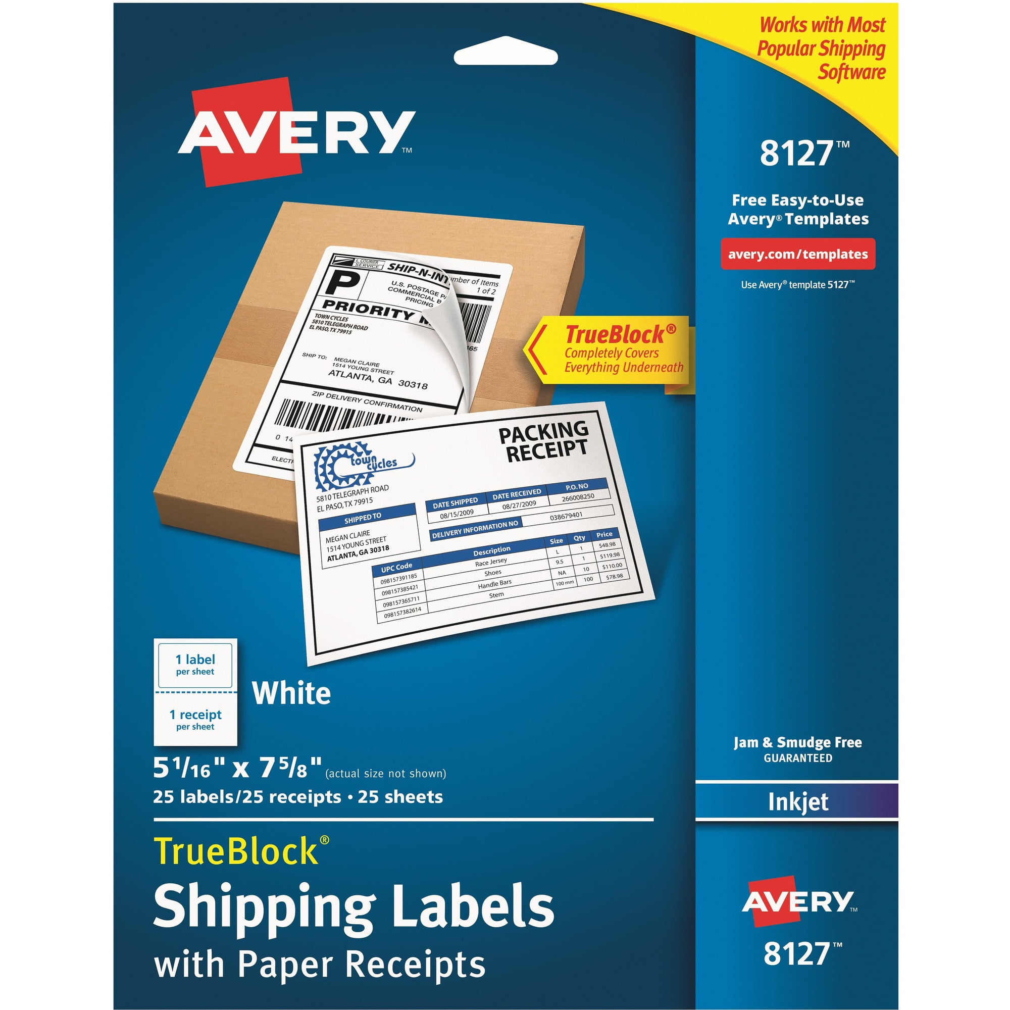 Avery TrueBlock Shipping Labels Paper Rectangle 5 1/16 x 7 5/8 Inch White, 1 Sheet