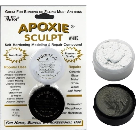 Aves Apoxie Sculpt - 2 Part Modeling Compound (A & B) - 1/4 Pound, for Sculpting, Modeling, Filling, Repairing, Self Hardening Modeling Compound, White