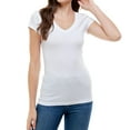 thumbnail image 1 of Aveto Womens Solid V-Neck Basic T-Shirt, White, Small, 1 of 2