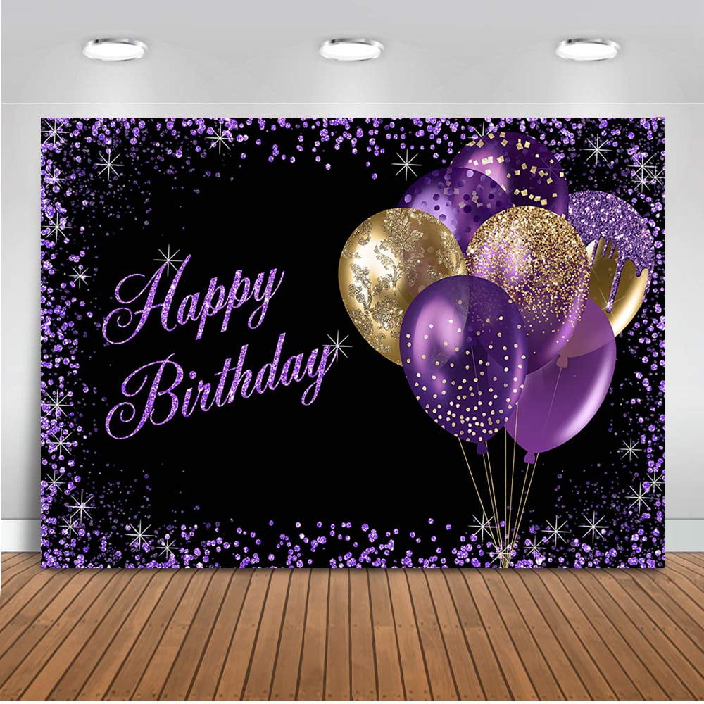 Avezano 7x5ft Purple Happy Birthday Backdrop Glitter Purple Balloons ...