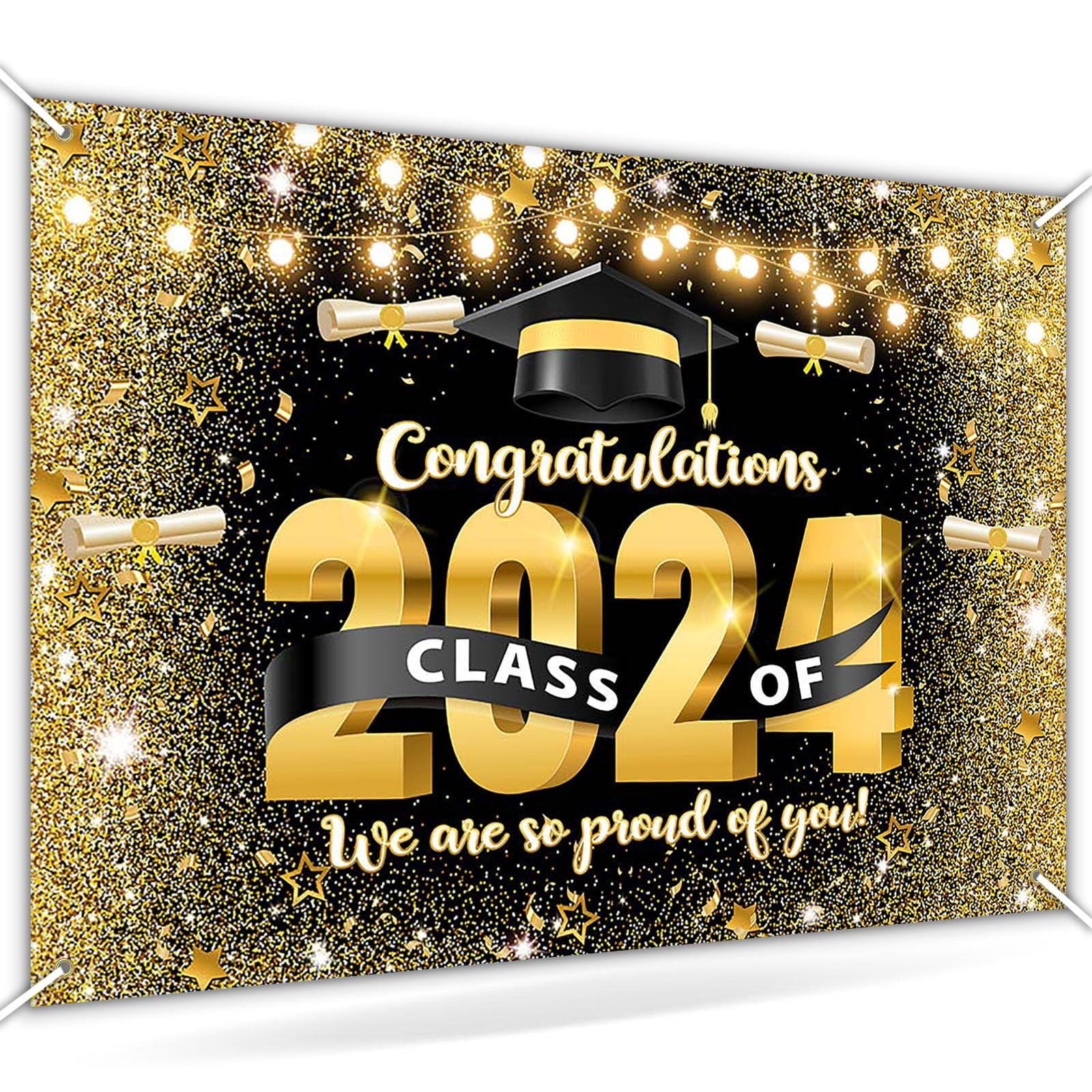 Avezano Black and Gold Graduation Backdrop Congrats Grad Class of 2024 ...