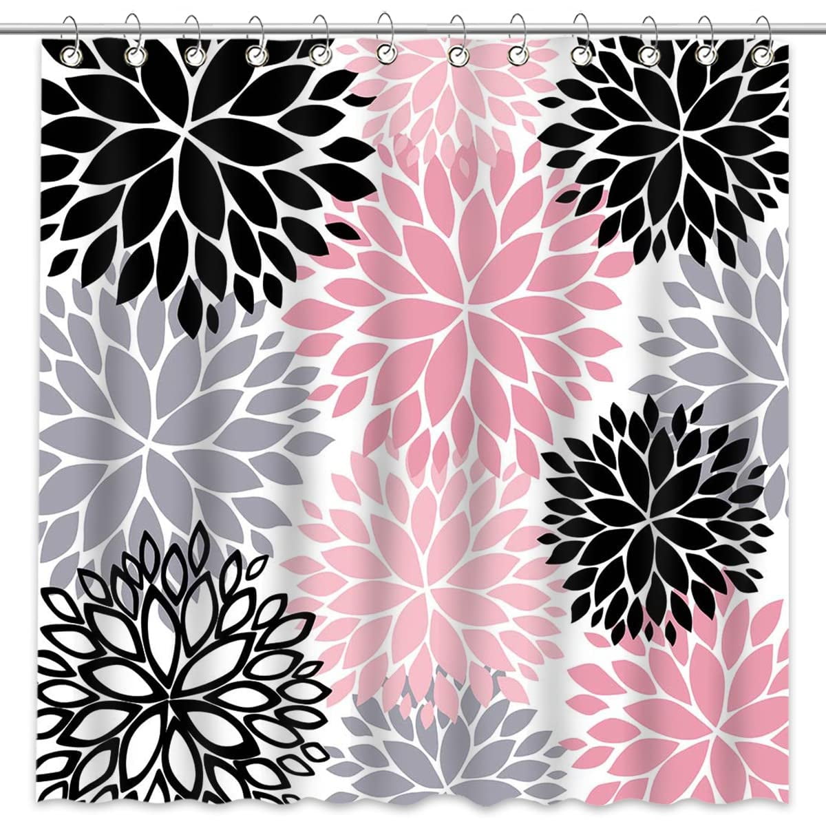 Avezano Dahlia Flower Shower Curtain Spring Floral Shower Curtain for