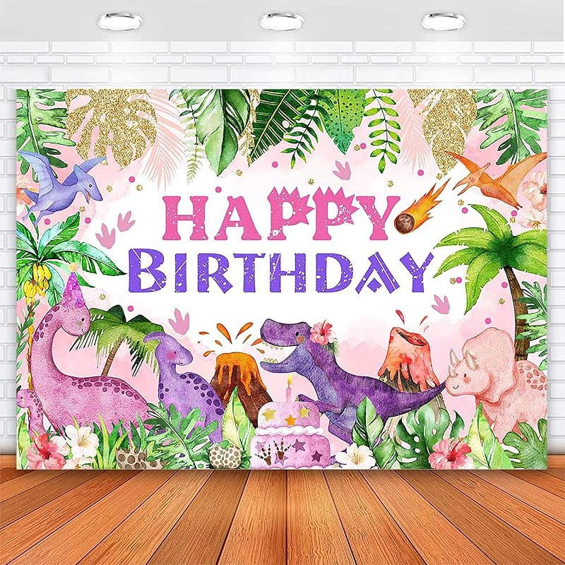 8x6ft Dinosaur Birthday Party Backdrop – Photo Booth Background, Happy Birthday Banner, Kids Dino Theme Decorations