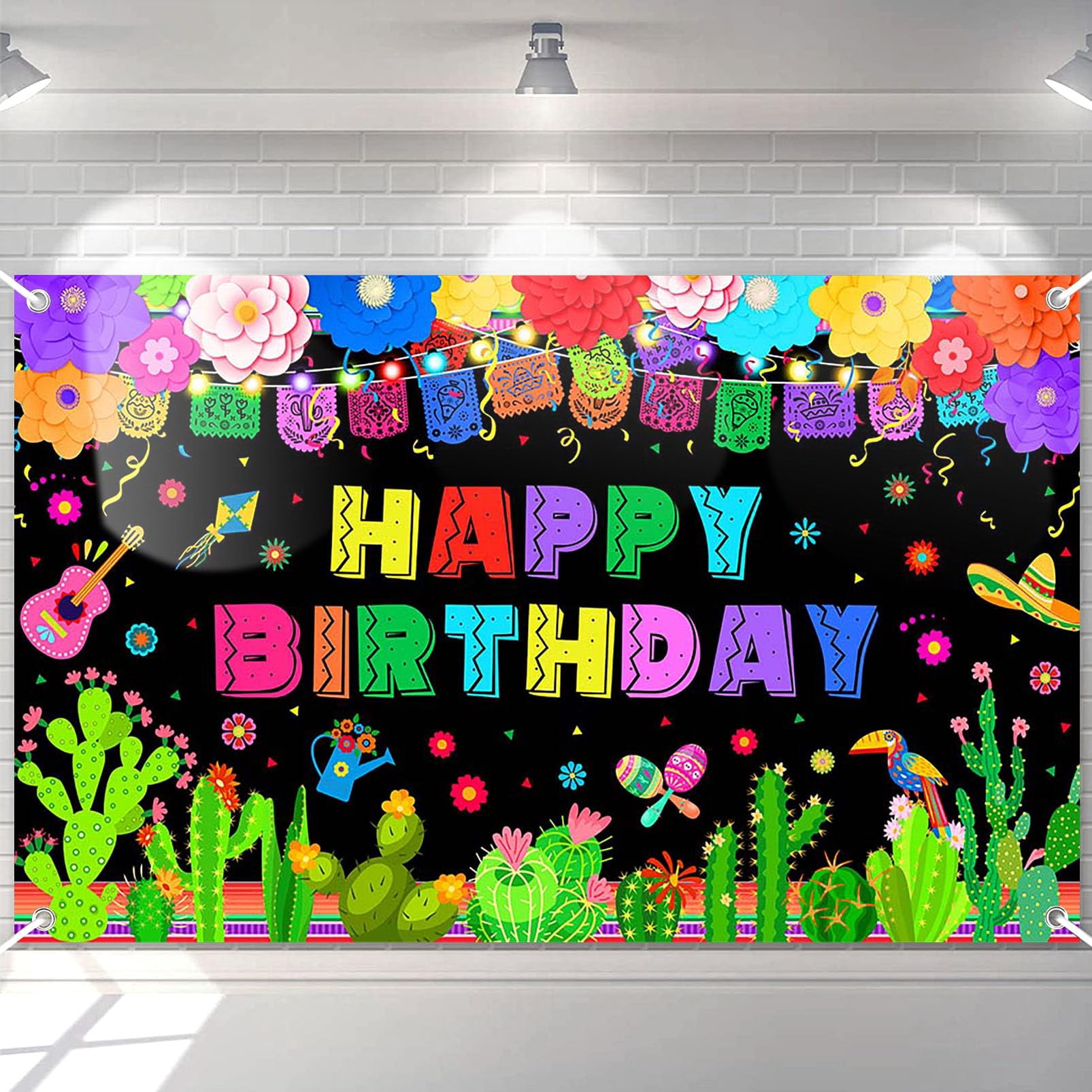 Avezano Fiesta Birthday Party Banner - Mexican Theme Happy Birthday Backdrop 70.8x43.3 Inch