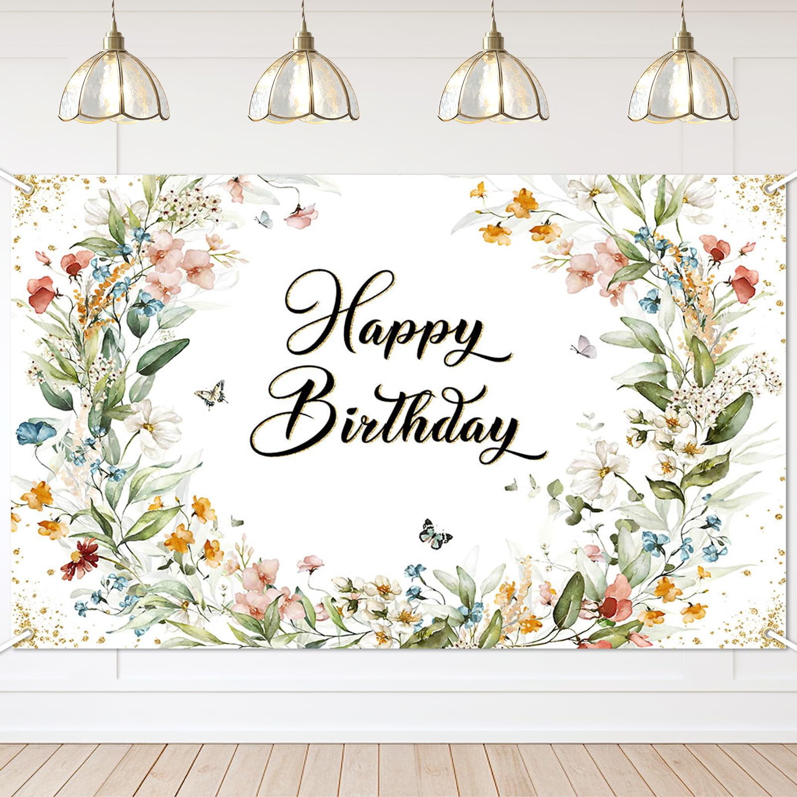 Pink Floral Birthday Backdrop Greenery Leaf Happy Birthday Photography Background Girls Princess Party Banner Decorations Celebration Party Decor Bab - View #7