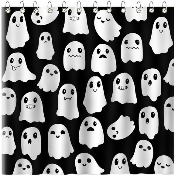 Avezano Halloween Shower Curtain Cute Ghost Bathroom Curtain Spooky Waterproof Fabric Bath Shower Curtain Sets With 12 Hooks, 72 x 72 in