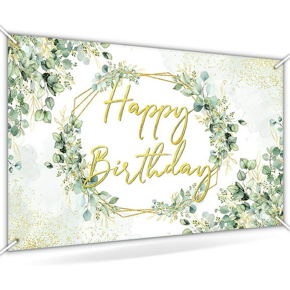 Avezano Sage Green Birthday Backdrop Greenery Eucalyptus Leaves Party Background Bday Decorations for Women Adults 6 x 3.6 ft
