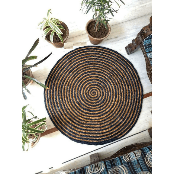 Avgari Creation 100% Natural Jute Rug Round Braided Carpet Round Modern Living Area Rug Carpet Doormat-11"Feet Round