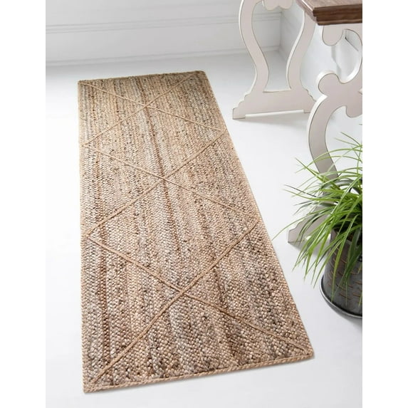 Avgari Creation Eco Friendly Beige Hand Braided Rectangle Living Room ,Office Area Rug Rag Rug Modern Carpet 3x10" Sq Feet