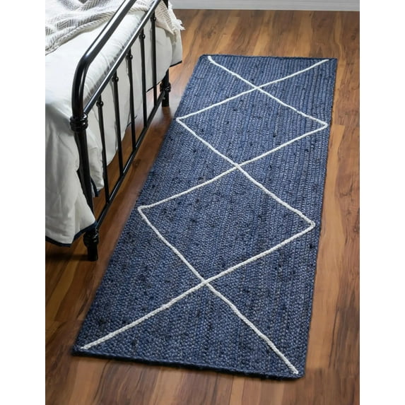 Avgari Creation Eco Friendly Blue Designer Hand Braided Rectangle Living Room ,Office Area Rug Rag Rug Modern Carpet 10x13" Sq Feet