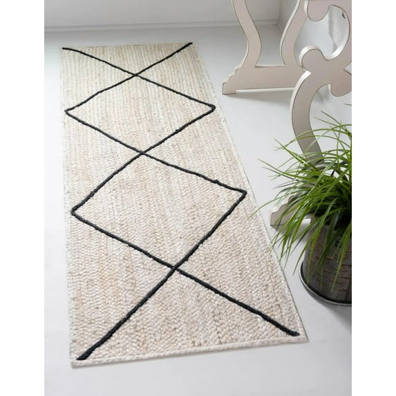 Avgari Creation Eco Friendly White & Black Designer Rectangle Living Room ,Office Area Rug Rag Rug Modern Carpet 7x10" Sq Feet
