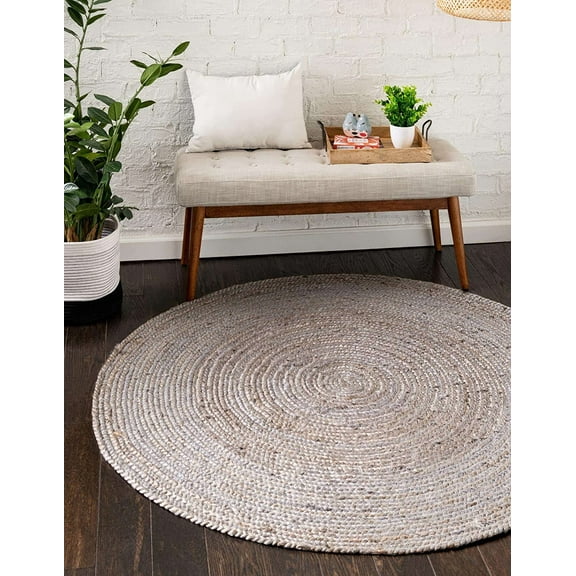 Avgari Creation Gray Round Hand Braided Farm House Solid Area Rag Rug Carpet-5" Feet