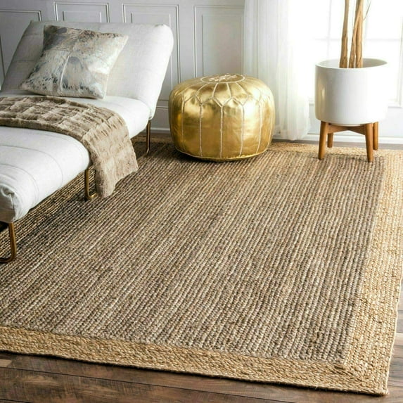 Avgari Creation Grey Jute Natural Border Rectangle Living Room Area Rug Kitchen Outdoor Indoor Garden Rag Rug Carpet 2.6x6" Sq Feet