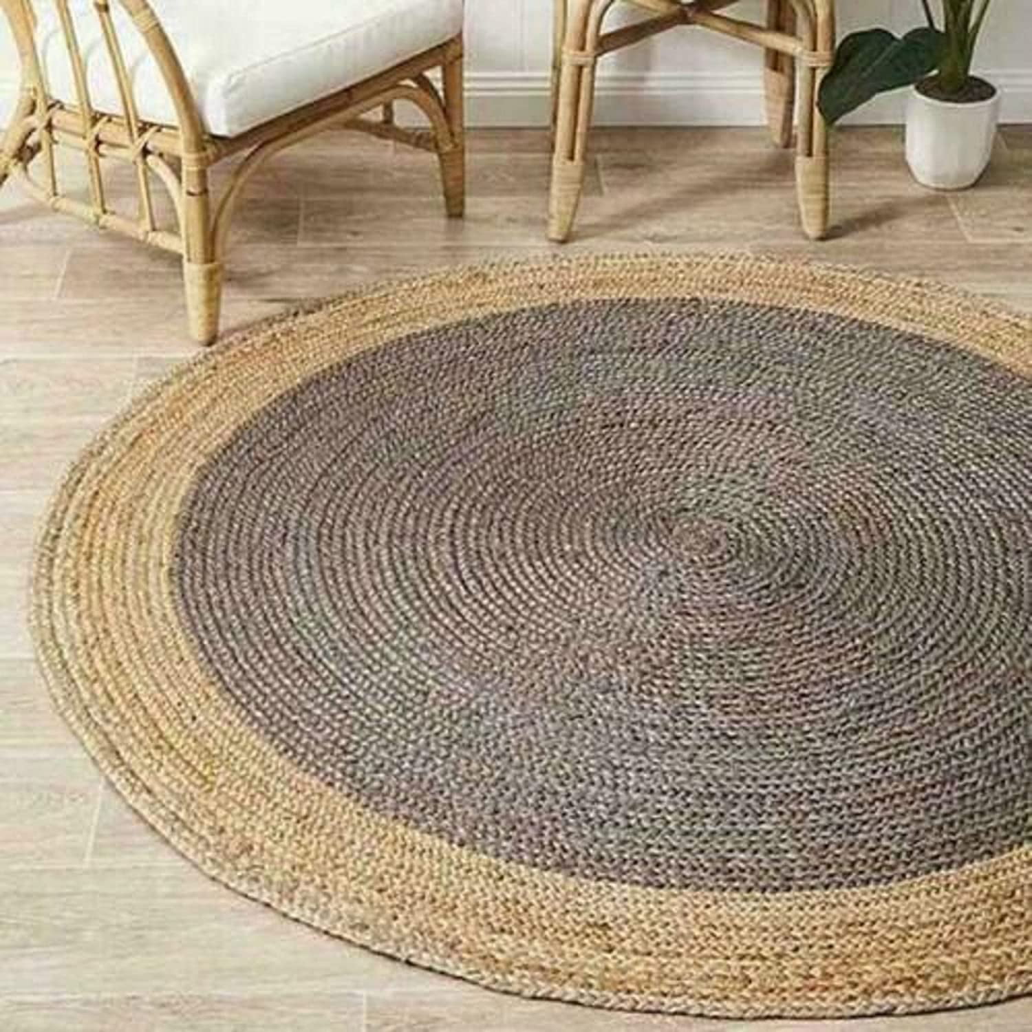 Avgari Creation Hand Made Round Gray Color Living Room Area Rug, Farm House, Kitchen Outdoor Indoor Rugs Carpet Doormat 5" Feet (60" Inch)