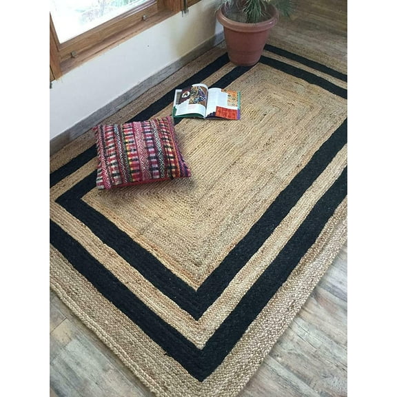 Avgari Creation Rectangle Rug Hand Braided Black Border Living Room Area Rug Kitchen Outdoor Indoor Garden Rag Rug Carpet 3x8" Sq Feet