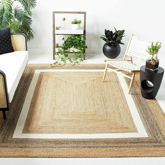 Avgari Creation Rectangle Rug Hand Braided White Border Living Room Area Rug Outdoor Indoor Garden Rag Rug Carpet 4x6" Sq Feet