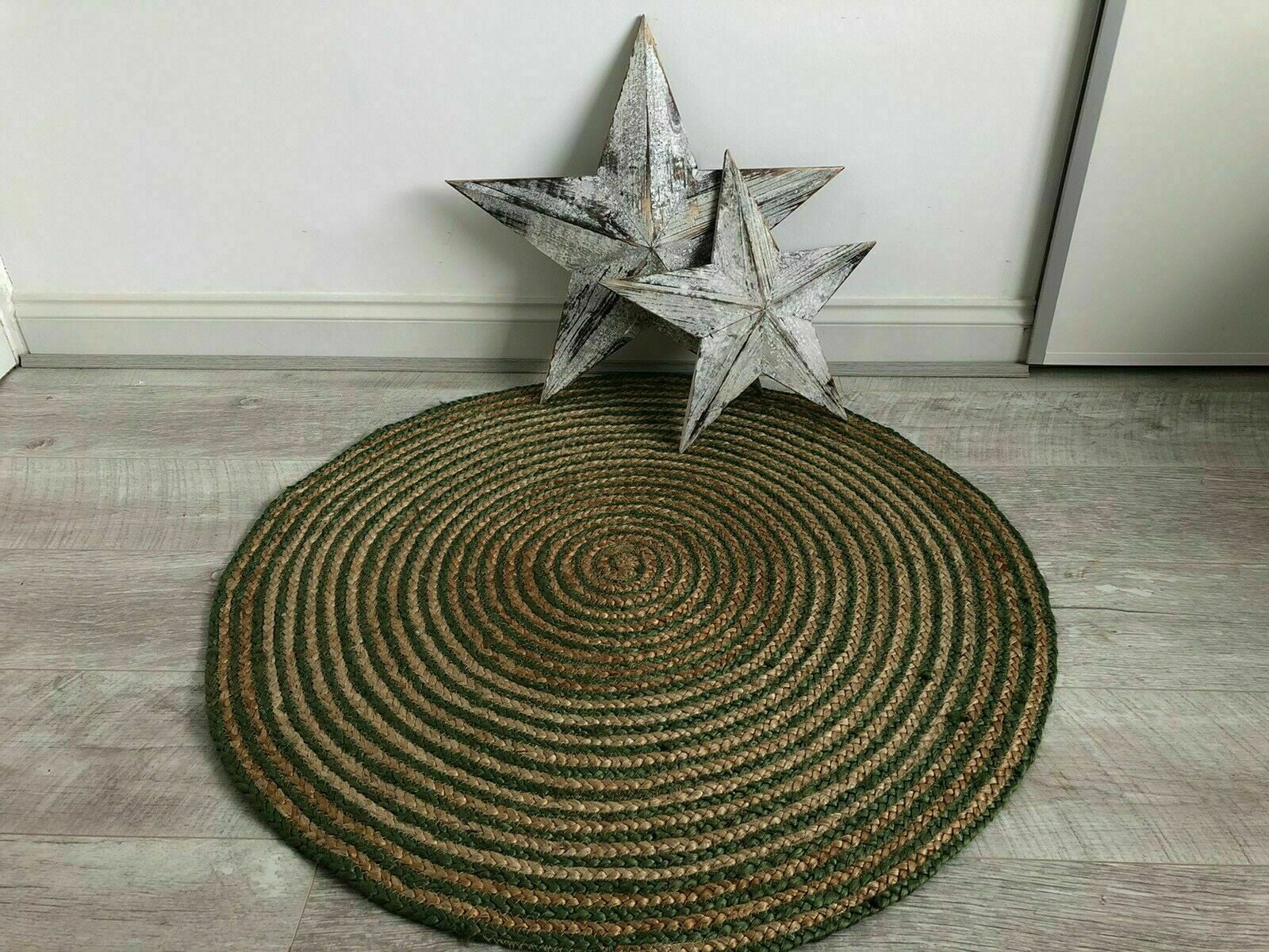 Avgari Creation Round Handmade Green Hand Braided Jute Rug Rustic Area Rug Carpet Door Mat- 72 Inch