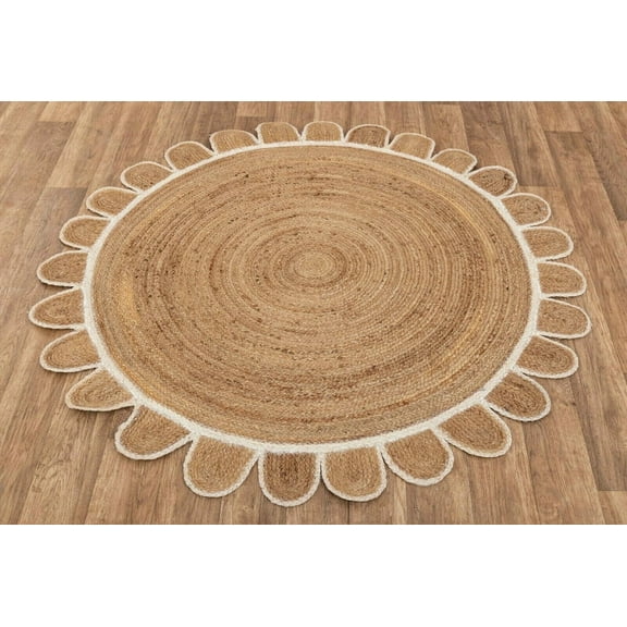 Avgari Creation Round Handmade White Scloop Braided Jute Runner Rug Living Room Area Rug Carpet-48 Inch