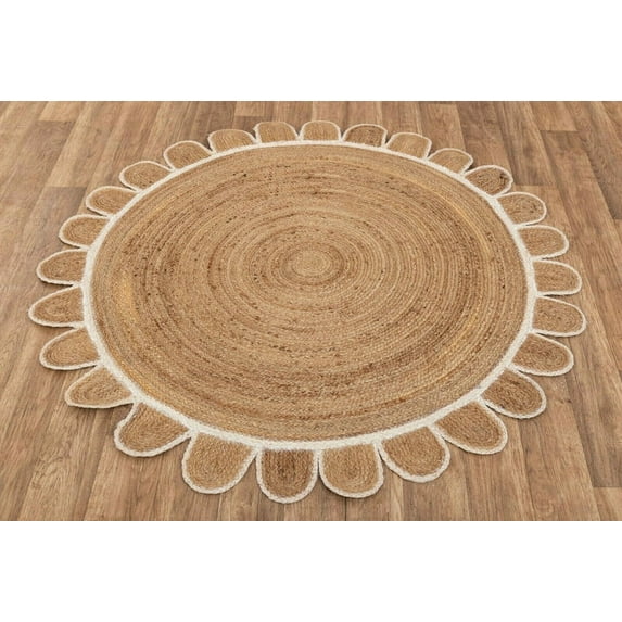 Avgari Creation Round Handmade White Scloop Braided Jute Runner Rug Living Room Area Rug Carpet-72 Inch