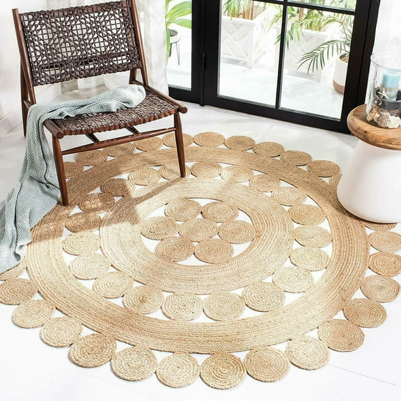 Avgari Creation Round Rug Jute Circle Design Farmhouse Area Rug Rustic Look Braided Carpet-132 Inch (11" Feet)