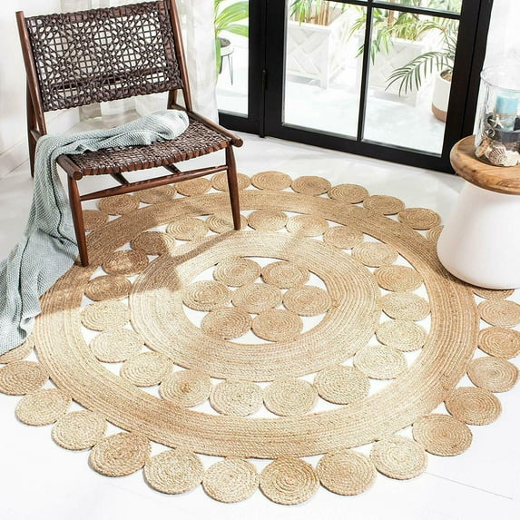 Avgari Creation Round Rug Jute Circle Design Farmhouse Area Rug Rustic Look Braided Carpet-144 Inch (12" Feet)